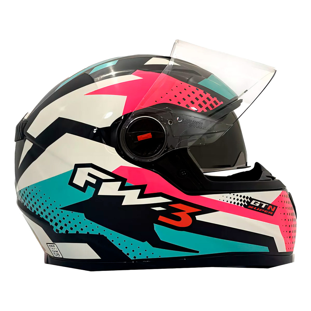 Capacete Moto Fechado GTX Super Azul Tiffany Com Rosa/Branco Viseira Cristal Inmetro Tamanho 60 FW3 - Spare Parts and Accessories for Vehicles