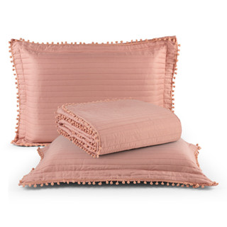 Kit Cobre Leito Colcha Queen 3 Peças Matelado PomPom 300 Fios Com Porta Travesseiro em Oferta na Shopee