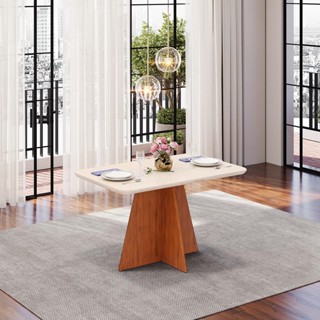 Mesa de Jantar Retangular Tampo de Vidro 136x90 DJ Móveis Siena Freijó Off White em Oferta na Shopee