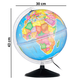 Globo Terrestre Político Prisma Base Preta c/ Luz Led - 30cm diâmetro e 43cm Altura em Oferta na Shopee