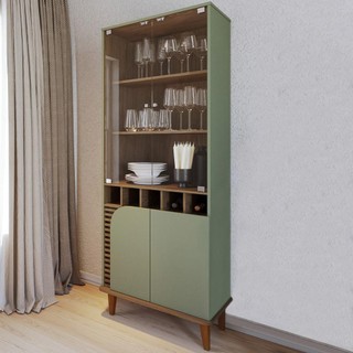 Cristaleira Decorativa Sala de Estar Versátil Village Pés de Madeira Hortelã/ Amêndoa G73 - Gran Belo em Oferta na Shopee