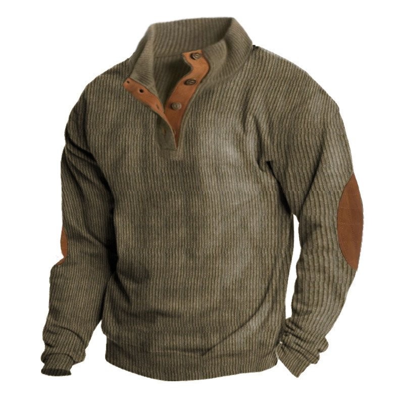 Camiseta masculina plus size Henley casual pulôver manga comprida de veludo cotelê