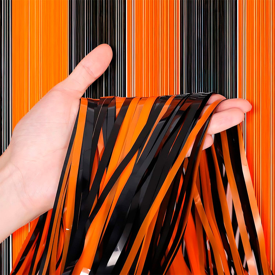 Cortina Decorativa Metalizada Laranja/Preto 1x2m - 1 unidade - Rizzo