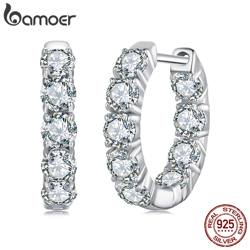 Brincos De Argola De Moissanite De Prata Esterlina 925 Bamoer Joias Brilhantes Presente Para Mulheres em Oferta na Shopee
