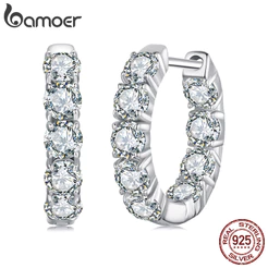 Brincos De Argola De Moissanite De Prata Esterlina 925 Bamoer Joias Brilhantes Presente Para Mulheres