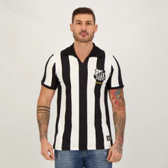 Camisa Santos Retrô Bimundial Preta e Branca
