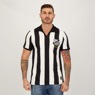 Camisa Santos Retrô Bimundial Preta e Branca em Oferta na Shopee