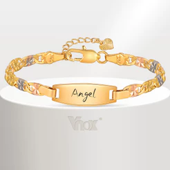 Pulseira De Identificação Infantil Personalizada Vnox , Conjunto De Corrente De Barra Com Nome Personalizado Tricolor Banhado A Ouro 18K , Aniversário