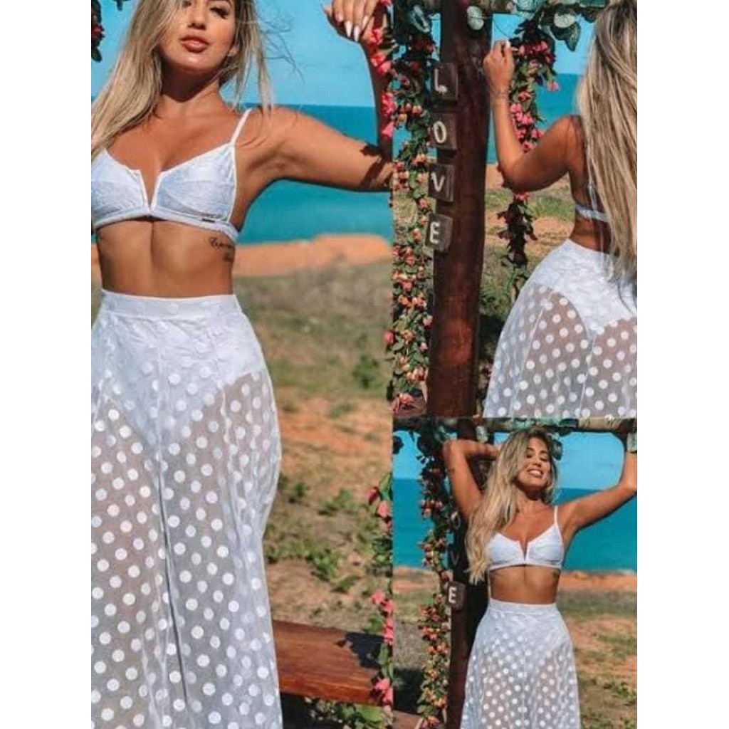 Saída de Praia Saia Tule Poa Longa Transparente Saia Longa de Poá Saida de Tule Poá Saia Moda Verão Piscina Carnaval