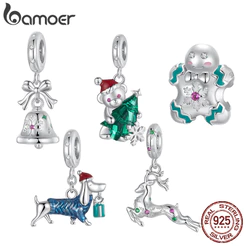Bamoer 925 Prata Esterlina Charme Natal Urso Rena Pingente Acessórios Jóias Presente Para Mulher