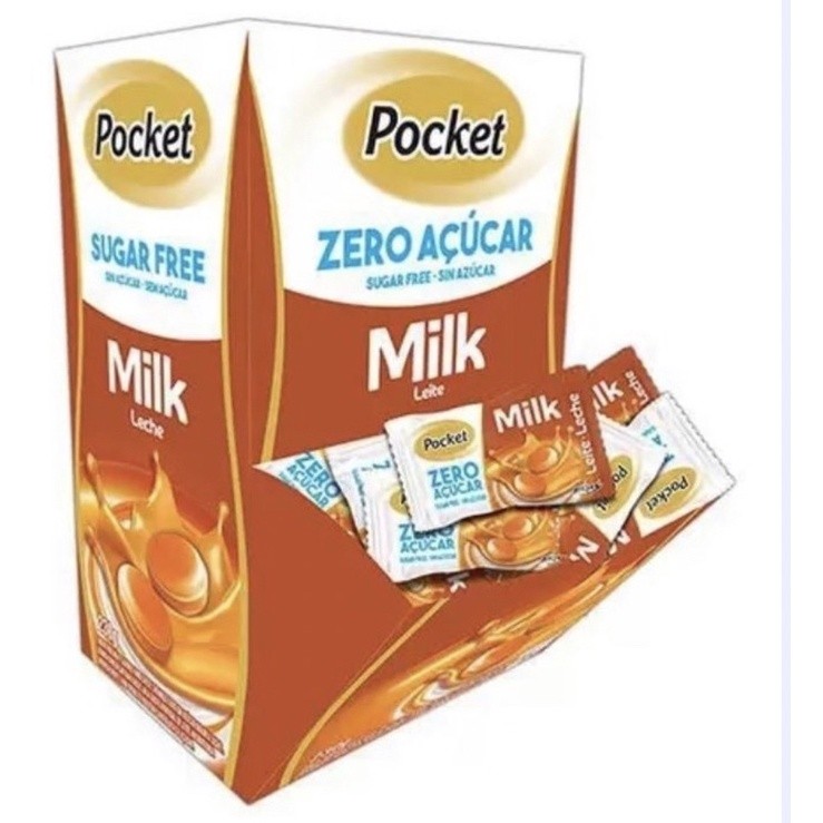 Bala Zero Açúcar Leite Milk Pocket Caixa C/100unid - 230g em Oferta na Shopee