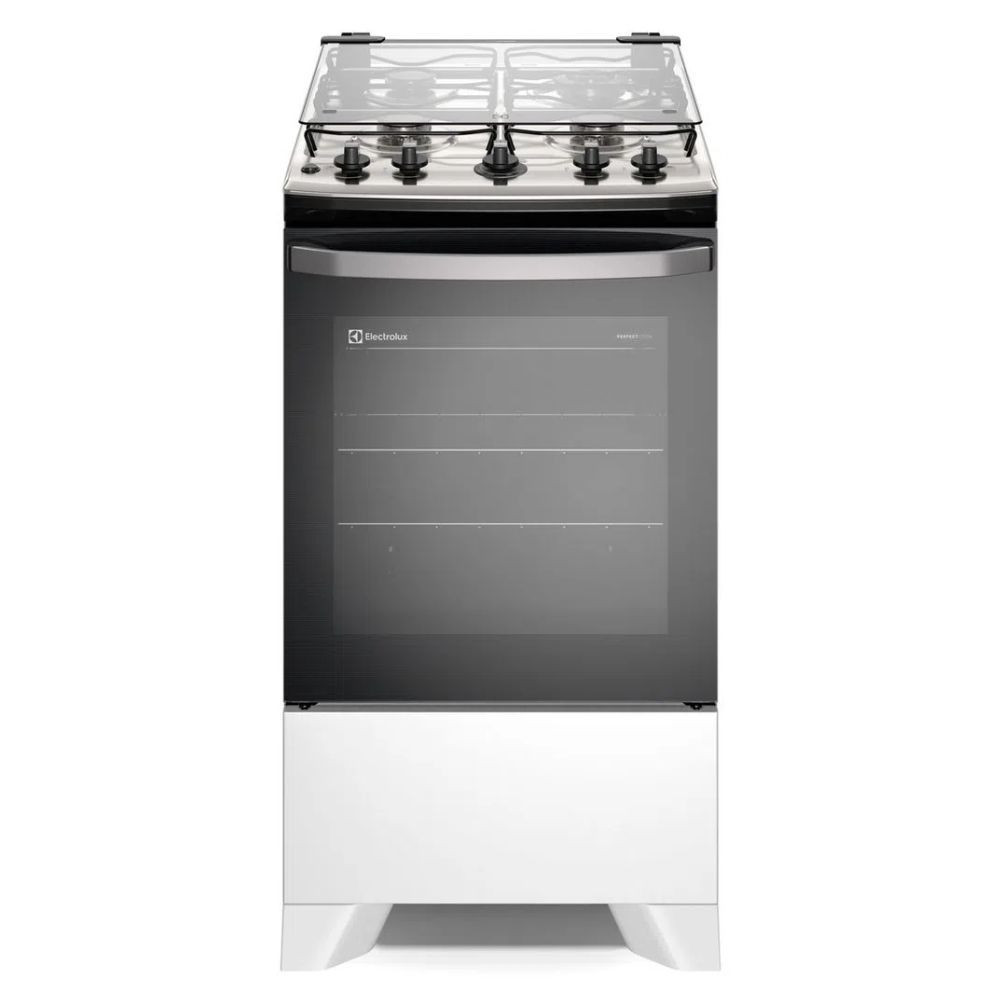 Fogão 4 bocas de piso Electrolux Branco Efficient com Mesa Inox PerfectCook e VaporBake