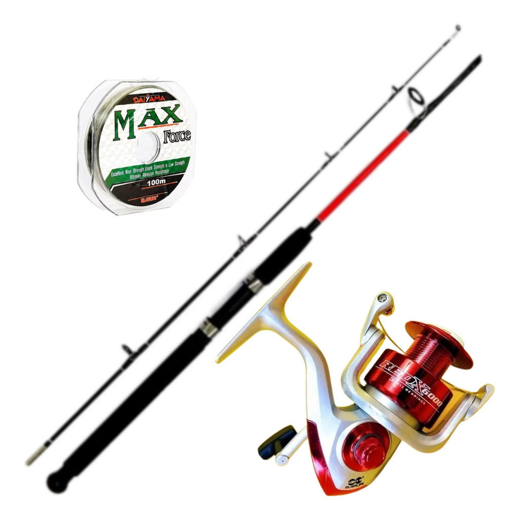Conjunto Pesca Molinete 6000 Vara Pescaria Pesada Com Linha