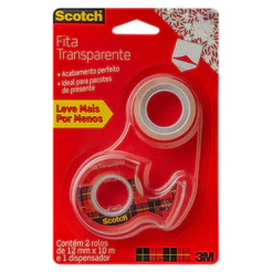 Fita Scotch transparente com 2 rolos e 1 aparelho 12mmx10m 3M