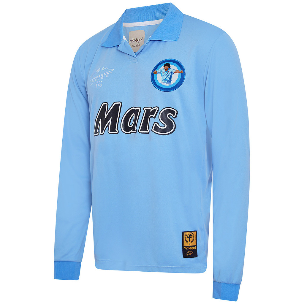 Camisa Napoli Anos 90 Retrô Maradona Manga Longa Masculino Oficial