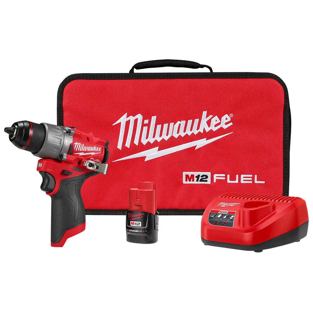 Kit Parafusadeira Furadeira Impacto 1/2" sem Fio MILWAUKEE 3404-159N com Bateria CP2.0 12V Fuel Carregador Bivolt e Bolsa