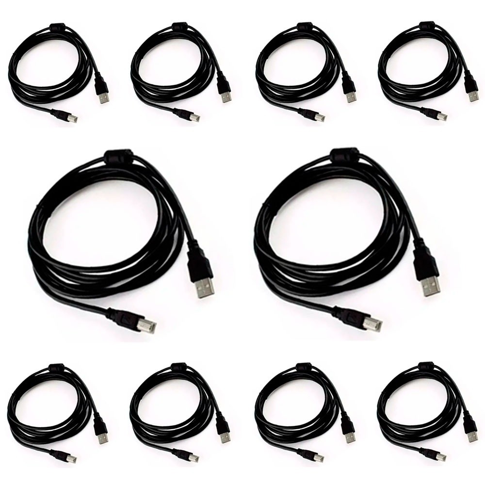 Kit 10 Cabos de Impressora com 1,5 M USB 2.0 Dupla Blindagem Universal