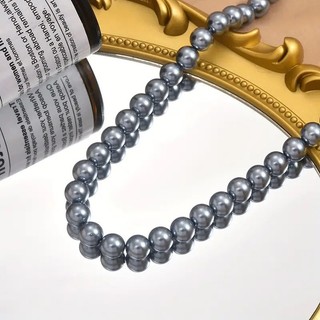 Colar chocker miçangas perola 8mm / Colar perola grafite / colar moda fashion tendencia