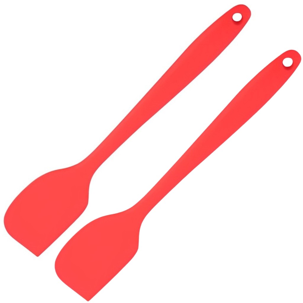 Kit 2 Espátulas de Silicone Vermelha Grande Utensílio Confeitaria Pão Duro Anti-risco para Panela e Bolo Casa