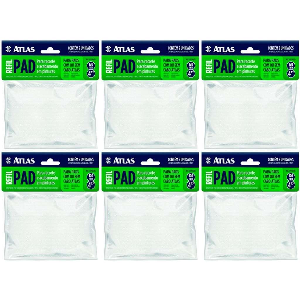 Kit 6 Refis de Pad para Pintura de Cantos Acabamento e Recorte de Parede Atlas Peças de Reposição Lã Flocada Obra