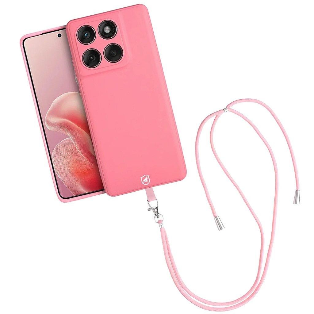 Kit Capa case capinha Silicon Veloz para  Motorola Moto Edge 60 Fusion + Cordão Phone Strap Flex - Rosa - Gshield em Oferta na Shopee