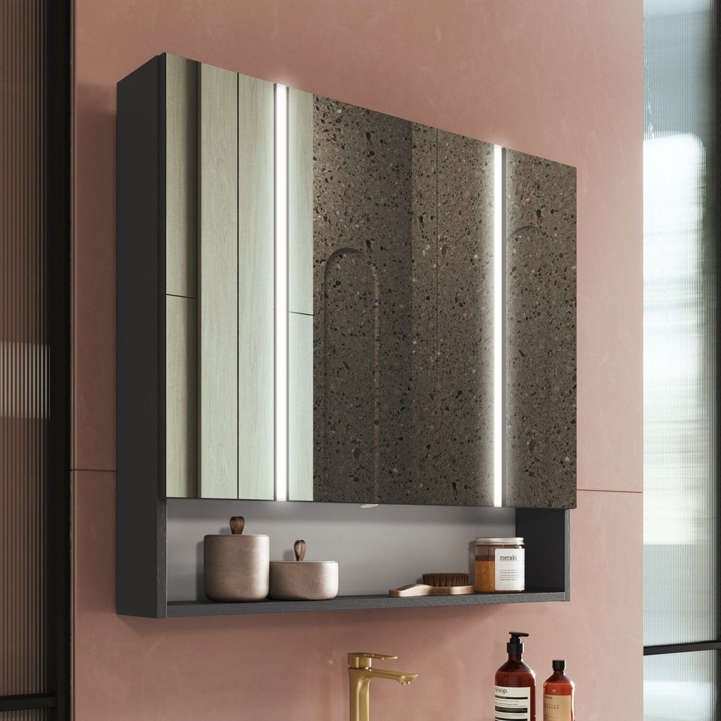 Espelheira para Banheiro com Led 2 Portas Yescasa Grafite em Oferta na Shopee