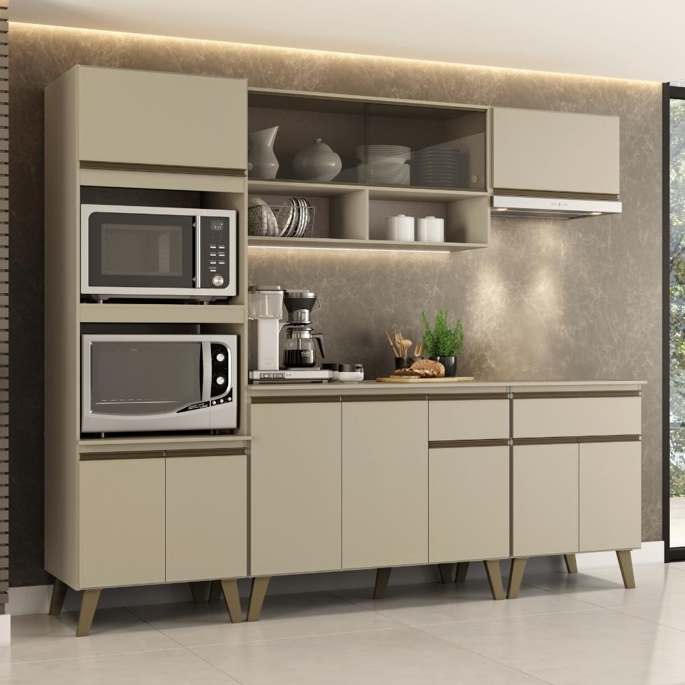 Armário de Cozinha Completa Atlanta Prime Amêndoa em Oferta na Shopee