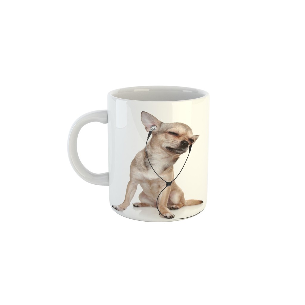 Caneca Meme Doguinho de Fone Curtindo Música