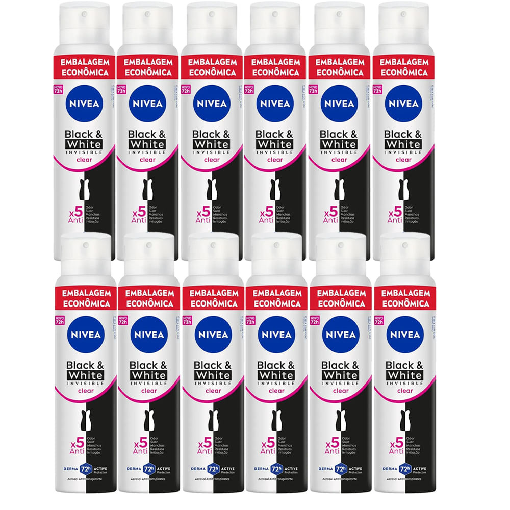 Kit Desodorante Aerosol Nívea Black & White Feminino 200ml - 12 unidades - Beauty