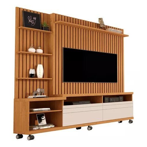 Estante Home Theater Rack Com Painel Tv Até 55 - Nature/Off White