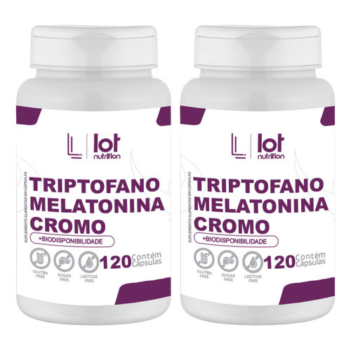 Kit 2 Triptofano + Melatonina + Cromo 120 Cápsulas Sono Relaxamento Sem Sabor Lot Nutrition