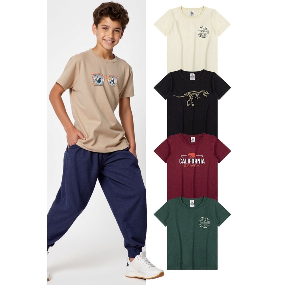 Kit Sortido 3 Camisetas Estampadas Infantil Menino - Look Infantil