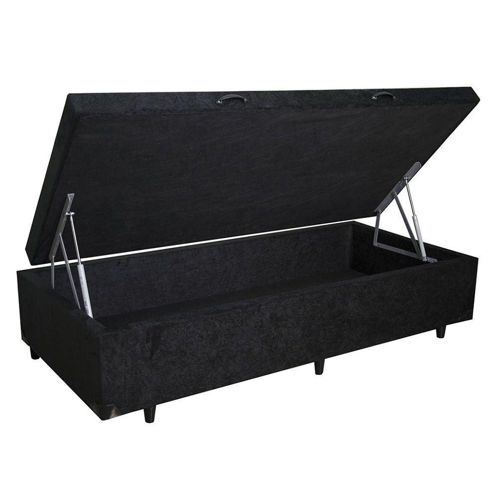 Cama Box Baú Solteirão Homequeen Suede Preto 41x96x203