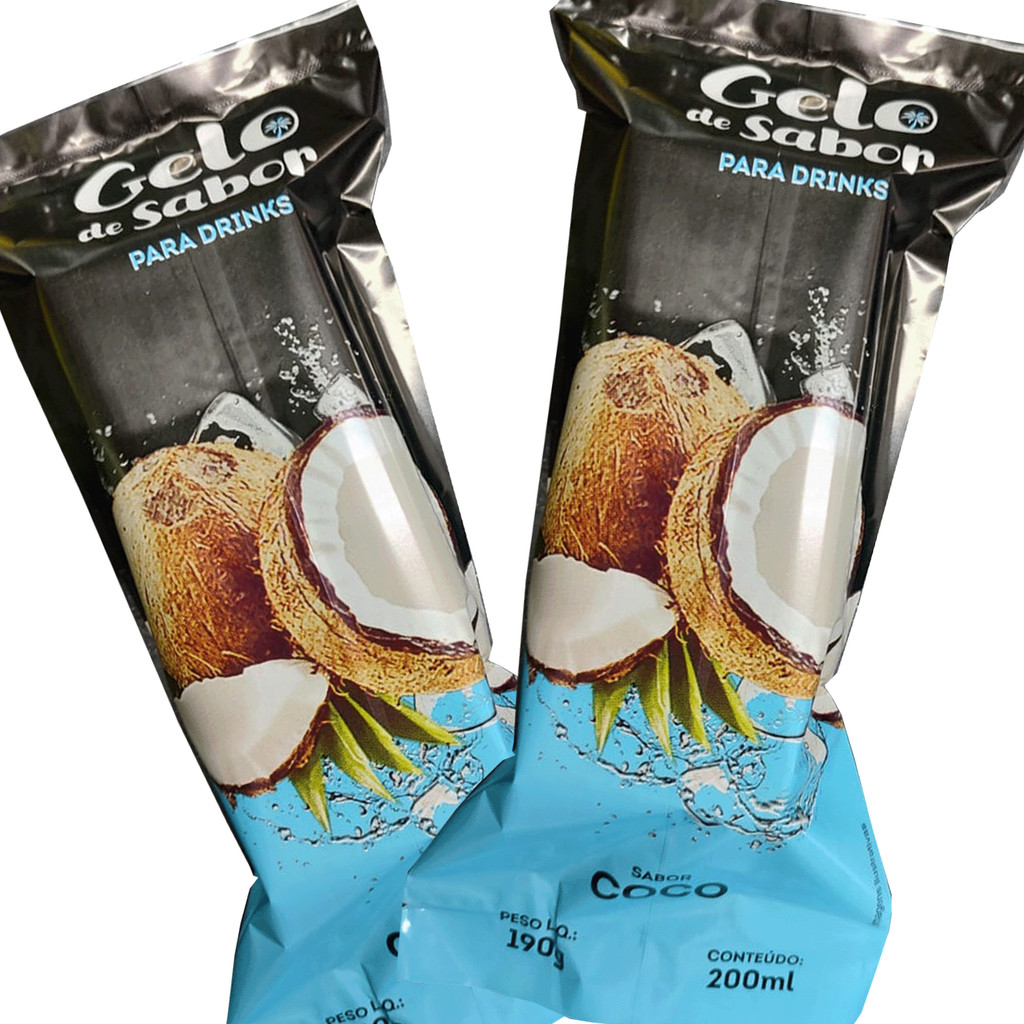 Kit Embalagens BOPP Metalizado - Gelo Saborizado Gelo de Coco 9x21cm - Total 1000 und