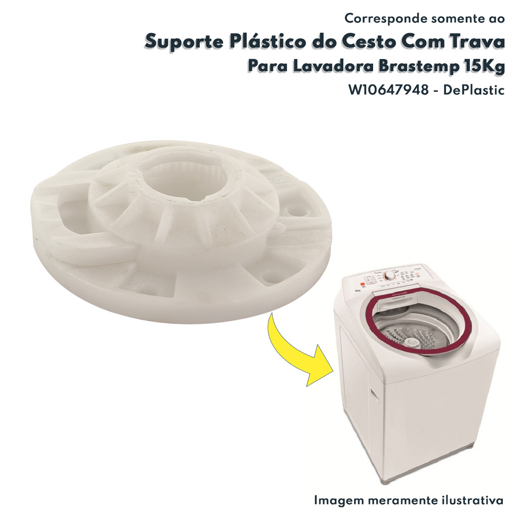 Suporte Plástico do Cesto com Trava Para Lavadora Brastemp Consul 15Kg BWH15AB BWH15A BWD15A9A DePlastic W10647948