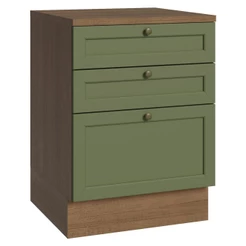 Balcão de Cozinha 60 cm 3 Gavetas Rustic/Verde Vik Madesa