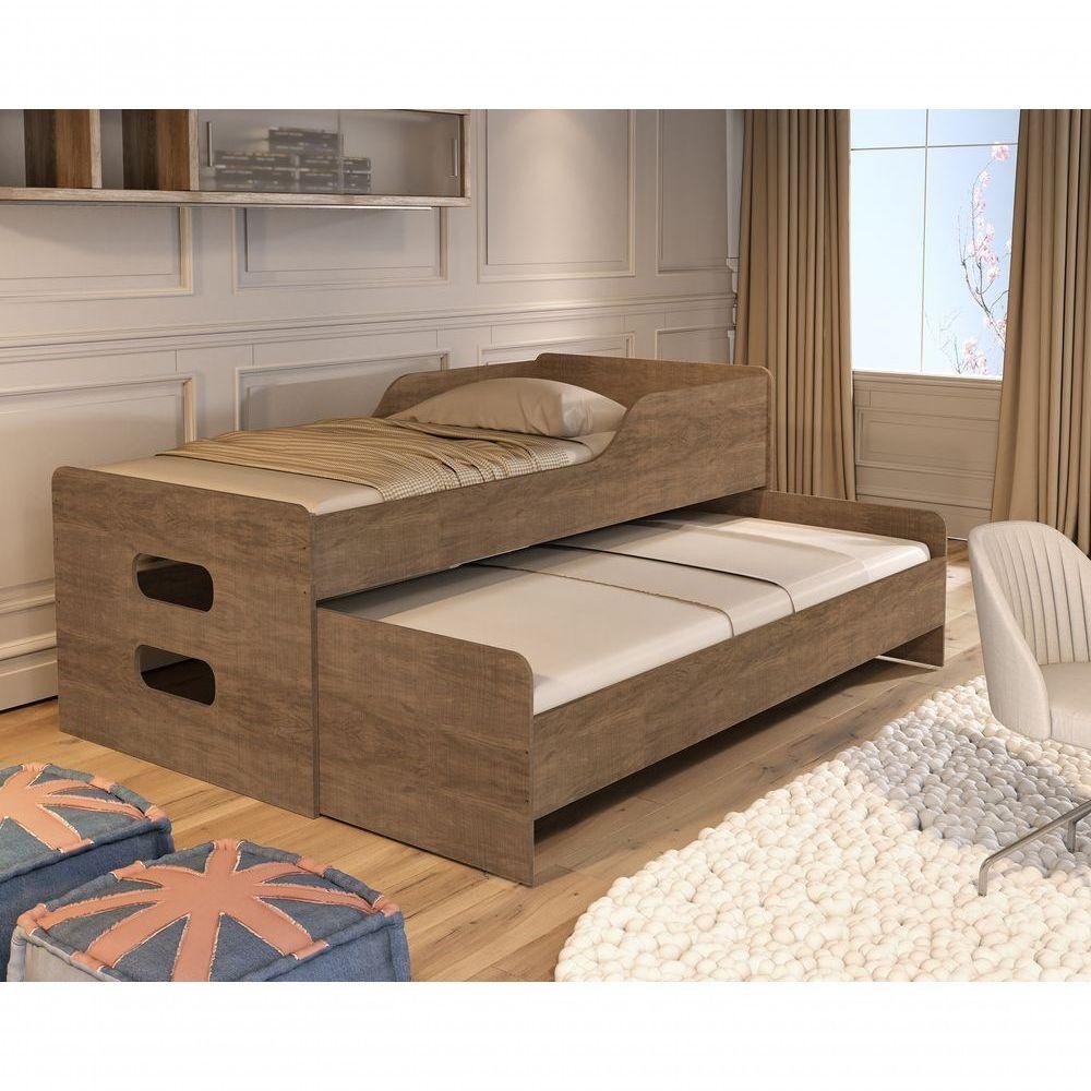Cama Bicama Elis Solteiro Com Estrado Reforçado E Cama Inferior Com Rodinhas