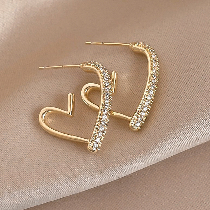 Brincos Em Forma De C Da Moda Com Argolas De Ouro Simples Para Mulheres Minimalistas De Coração De Cristal Meninas Novos