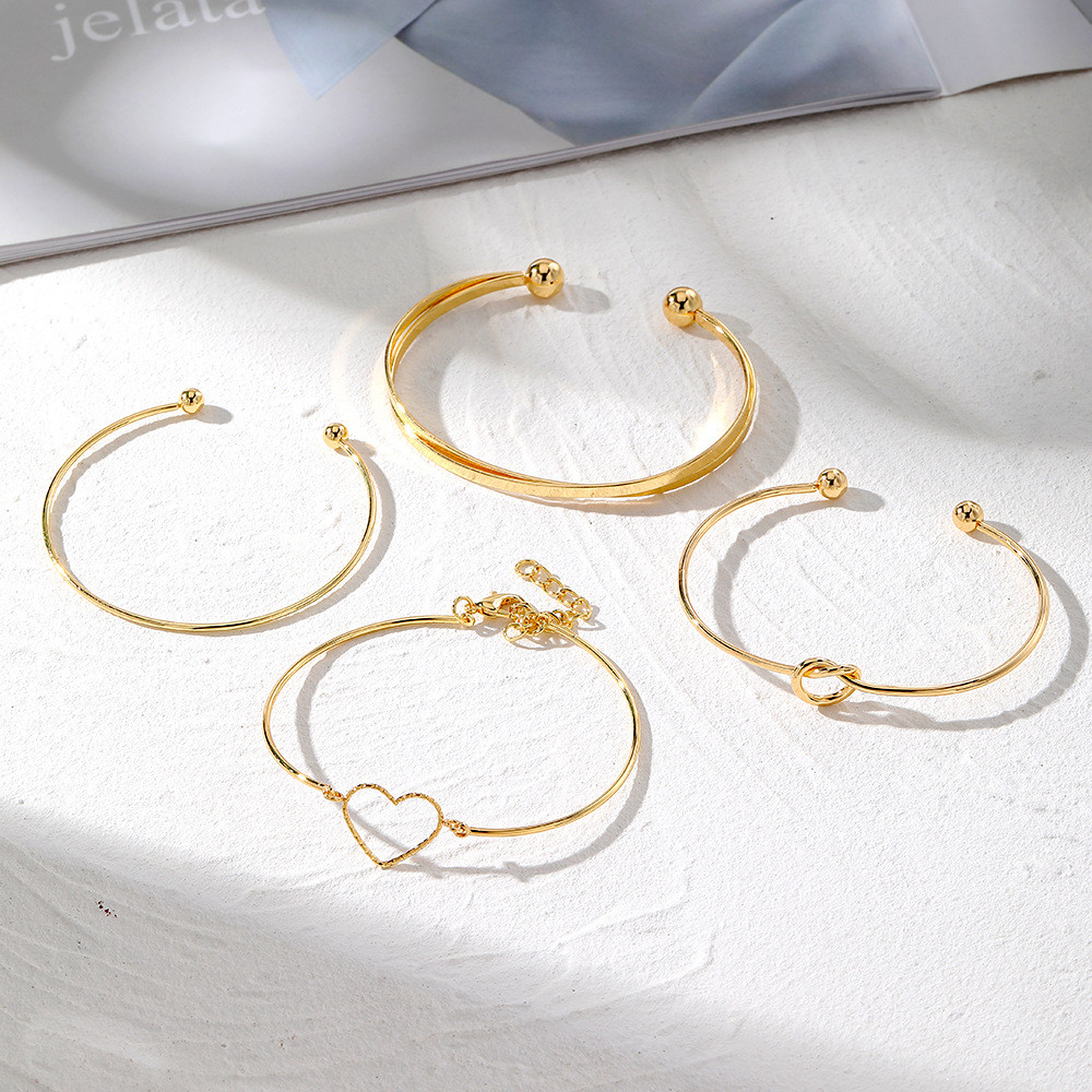 Conjunto De Pulseira De Coração Com Nó Ajustável Da Sorte De 4 Unidades-Presente Minimalista Empilhável Para Seus Acessó