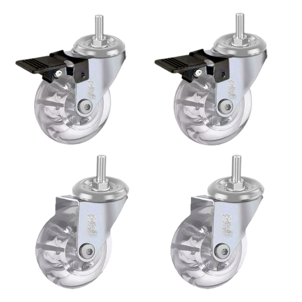 Kit 4 Rodinhas Para Moveis Com Espiga Rodízio Roda Silicone M8 Com Trava Polegadas 40mm Marca RRJ