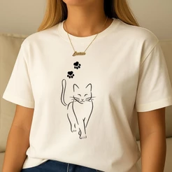 Camiseta Feminina Gatinho Delicado Minimalista Casual Básica Modelo 2025 Envio Ja