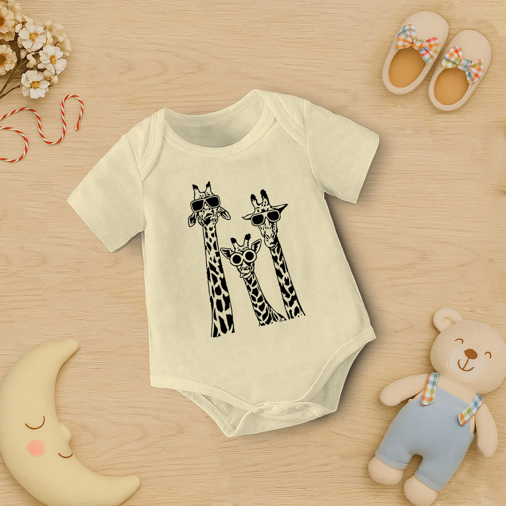 Body Bebê Girafas Estilosas | Três Amiguinhas com Óculos Modernos Estampa Fofa com Personalidade
