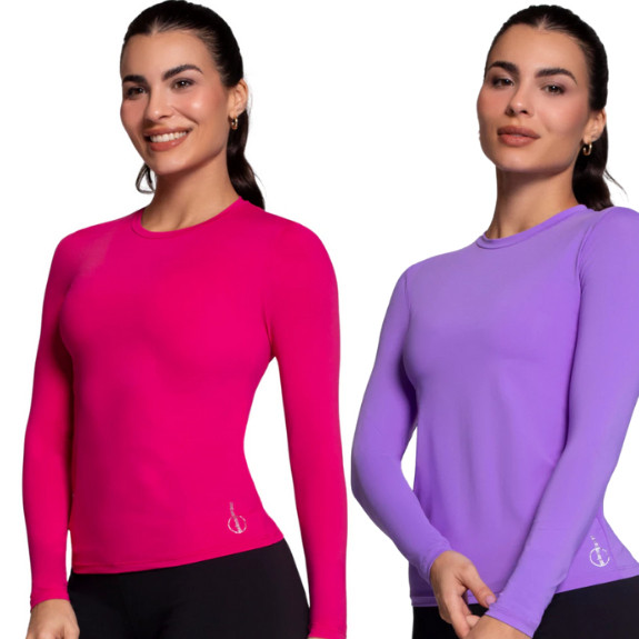 Kit 2 Camiseta Selene Proteção Uv 50+ Solar Feminina Segunda Pele Frio e Calor Blusa Tech Termica treino