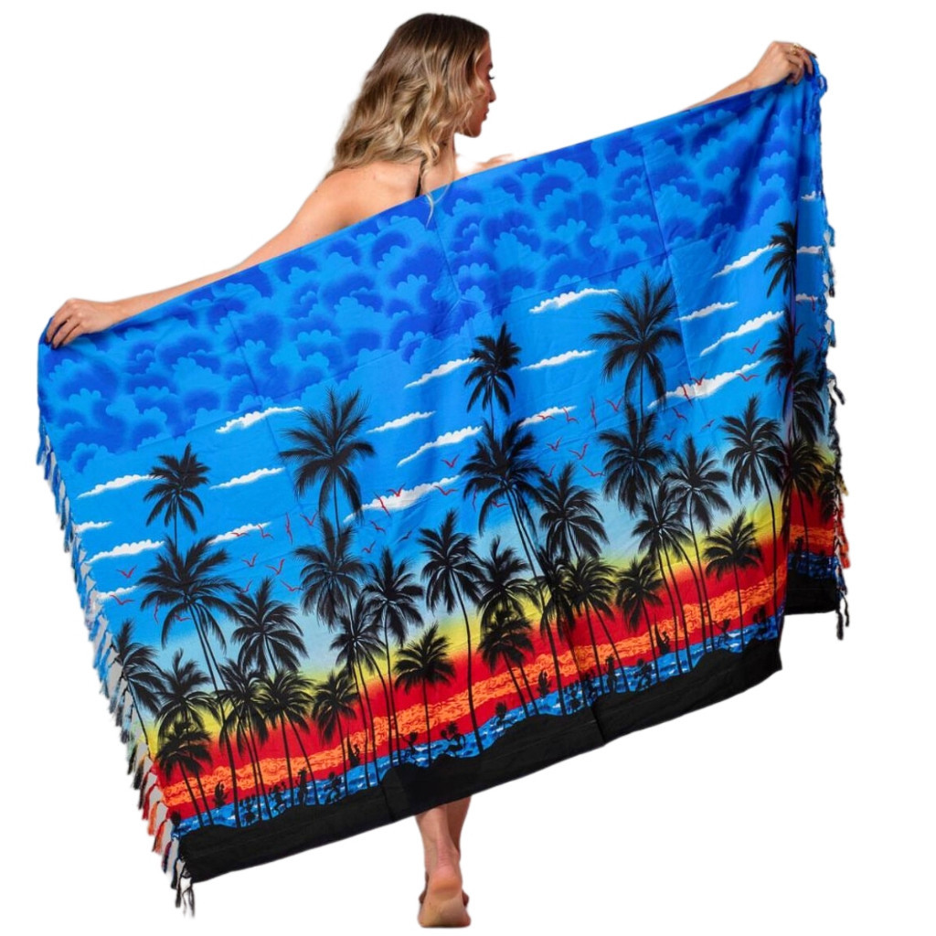 Saída De Praia Longa Canga De Amarrar Tropical Estampada em Oferta na Shopee