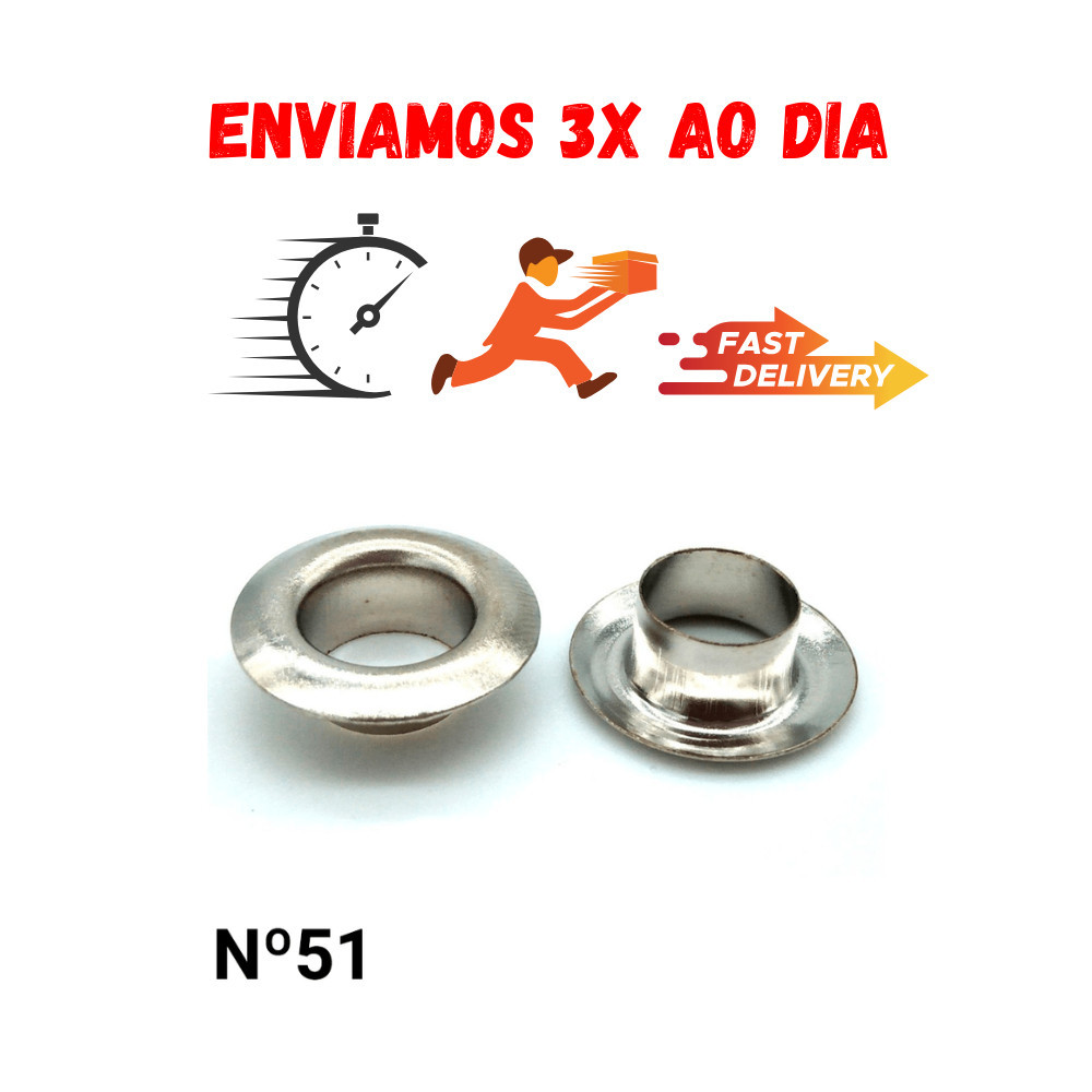 Ilhós Niquelado N°51 FERRO ou ALUMÍNIO Baxmann 100/250/500 unidades MELHOR PREÇO Balancin Bolsas cintos lonas artesanato
