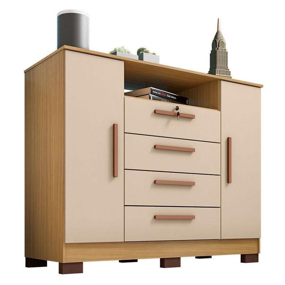 Cômoda Mirassol 4 Gavetas 2 Portas Carvalho Americano Off White - Incorplac em Oferta na Shopee