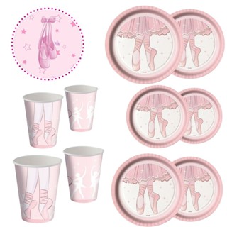 KIT FESTA BAILARINA 8 PRATOS + 8 COPOS DESCARTÁVEL 200 ML PAPEL - FESTCOLOR em Oferta na Shopee