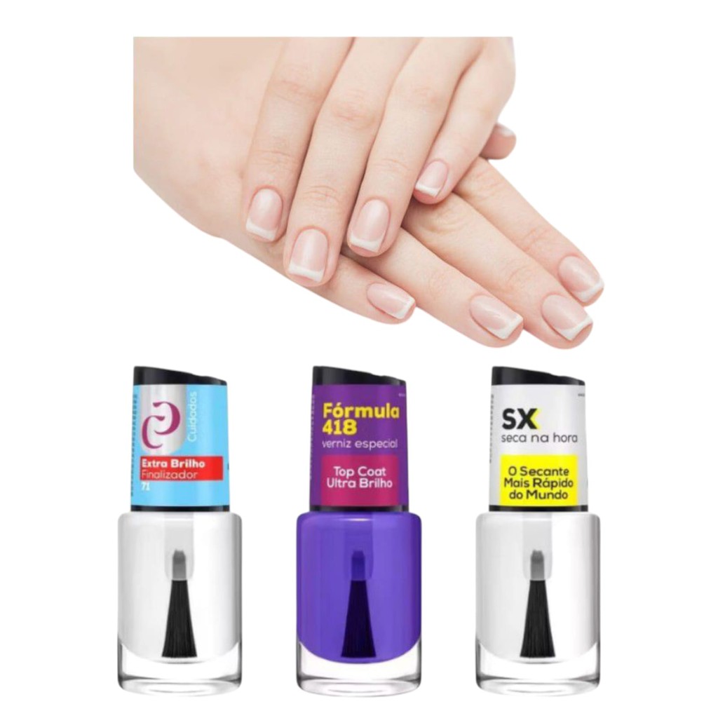 Kit Finalização Base Cora Extra Brilho + Top Coat + Secante de unha Sx- Esmalte