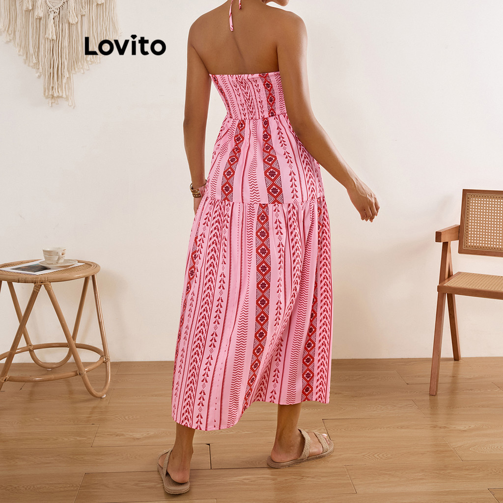 (Trendy) Lovito Vestido Boho Com Estampa Tribal E Borla Para Mulheres LBL17610 em Oferta na Shopee
