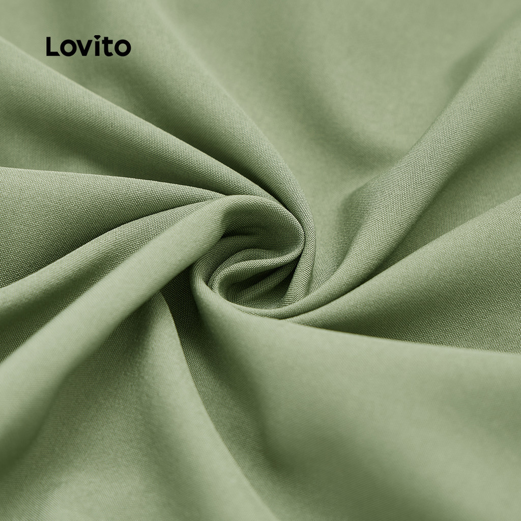 (Trendy) Lovito Vestido elegante com babados e bainha lisa com zíper para mulheres L128ED767 - Women Clothes